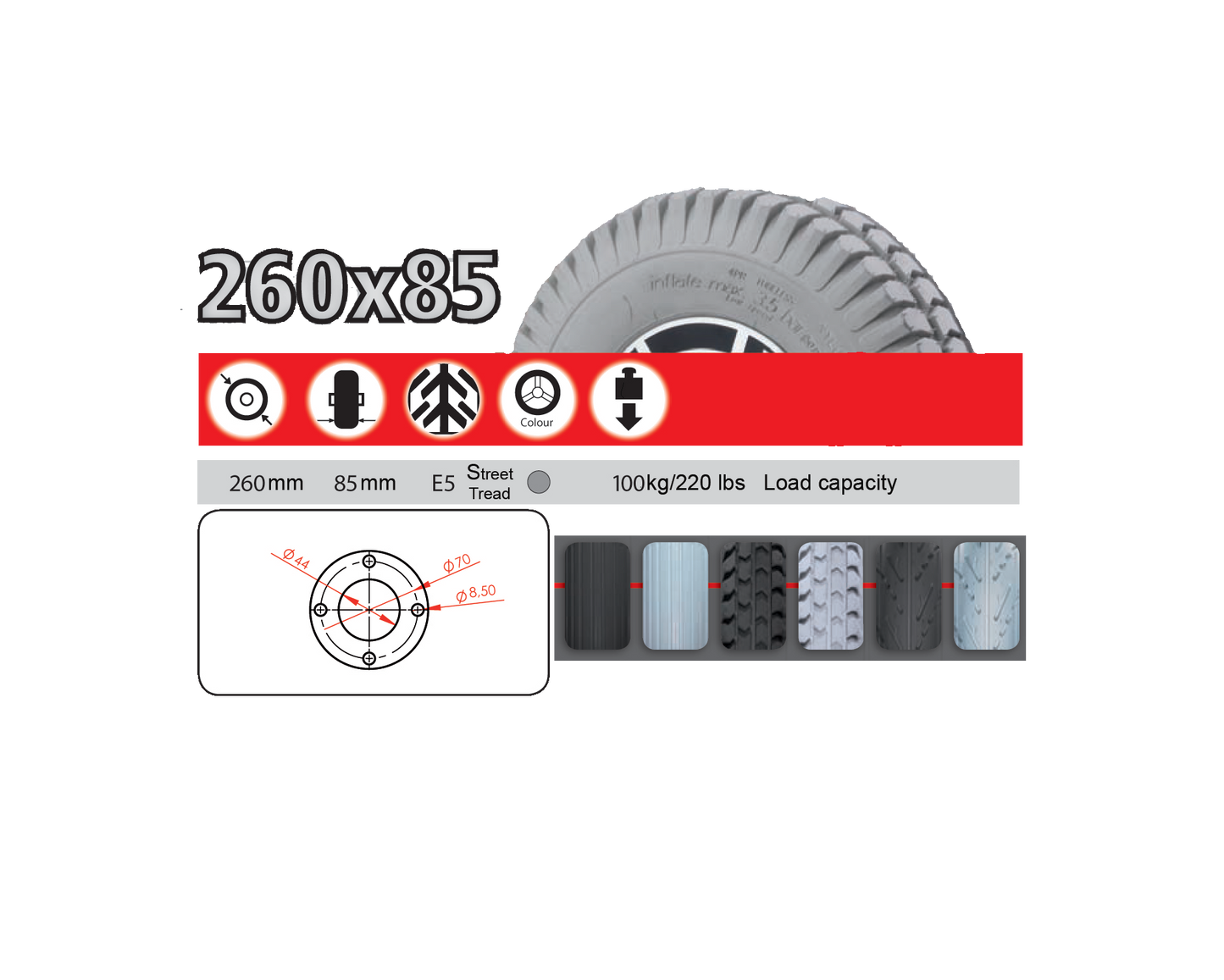 10.25" x 3.35" (260mmx85mm) 2 Part Flanged Drive wheel
