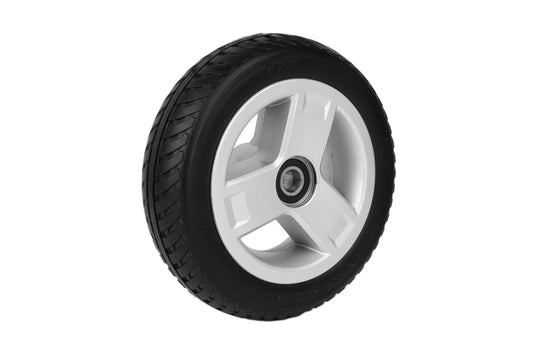 Replacement 7″ Flat-Free Front Wheel Assembly for Pride Go-Go 4-Wheel Scooters – PU-Foam, Silver Tri-Spoke Rim (WHLASMB1868)