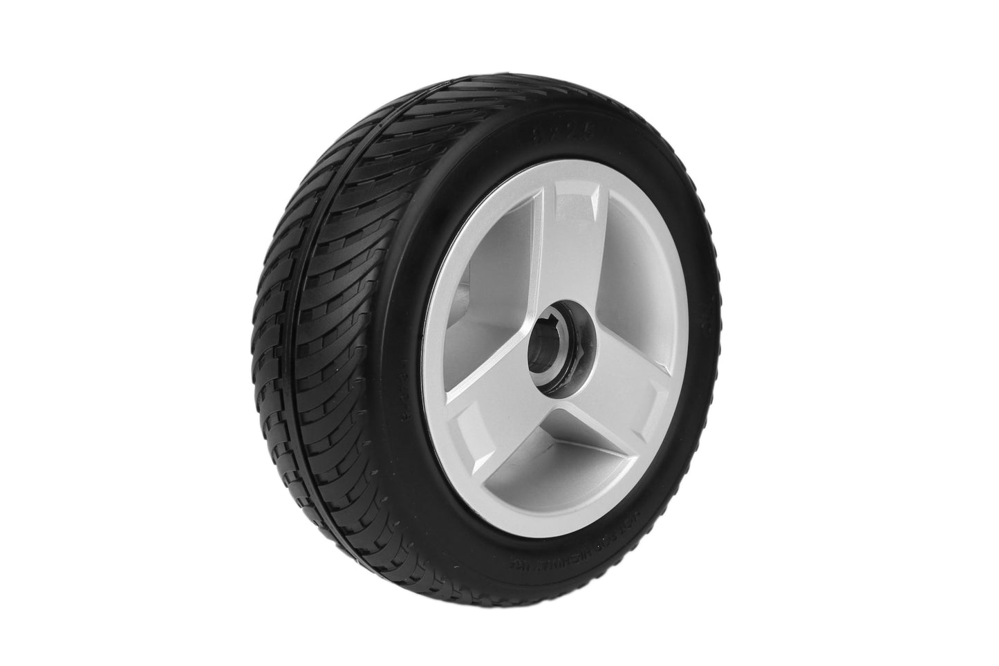 Replacement 8" Flat-Free Rear Wheel Assembly for Pride Go-Go Scooters – PU-Foam, Silver Tri-Spoke Rim (WHLASMB1864)