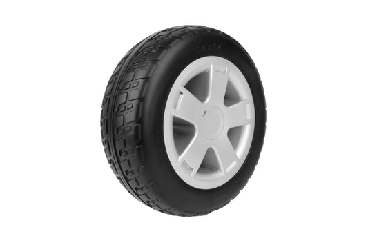 Replacement Front Wheel Assembly for Pride Victory 10 4-Wheel Scooters – Black PU-Foam, Silver 5-Spoke Rim (WHLASMB1778) – OEM Quality by Rolko NA